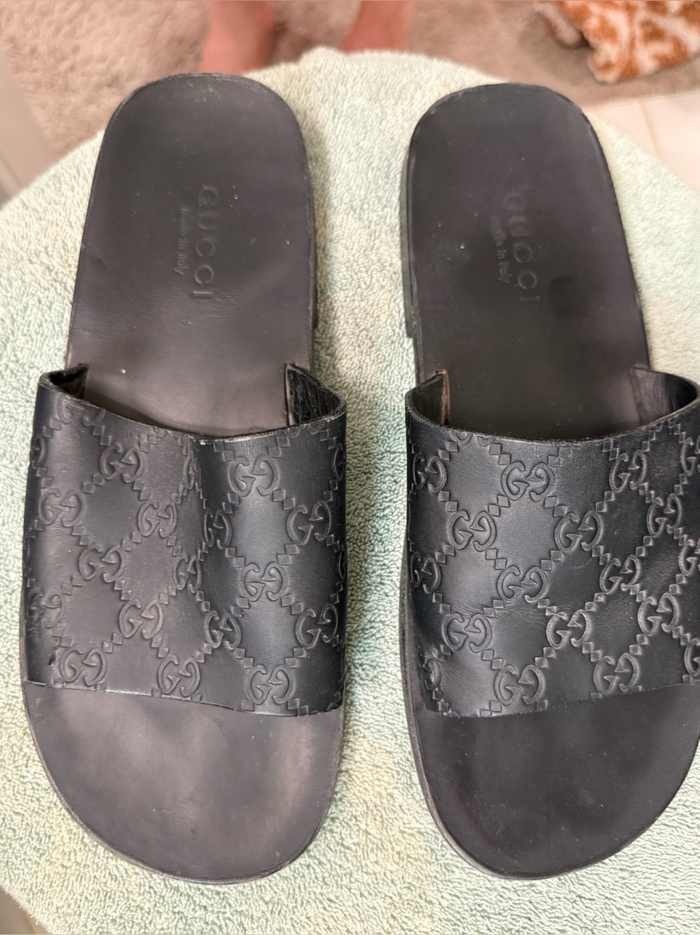 Gucci Black Embossed GG Slide Sandals - Picture 9 of 10
